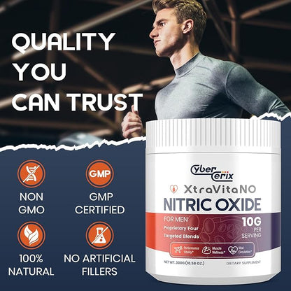 Nitric Oxide Supplement for Men - Extra Strength Nitric Oxide Booster Powder for Heart, Circulation, Blood Flow, Energy, Endurance - 10g Per Serving, 30 Servings
