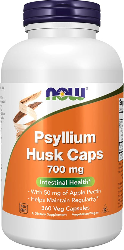 NOW Supplements, Psyllium Husk Caps 700 mg with 50 mg of Apple Pectin, Intestinal Health*, 360 Veg Capsules