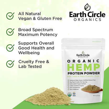 Organic Hemp Protein Powder, Lab Tested 100% Gluten Free, Plant Based & Vegan Raw Protein Powder - Perfect for Keto, Meal Replacement Shakes, Pre-workout and Post Workout (8oz, Pack of 3)