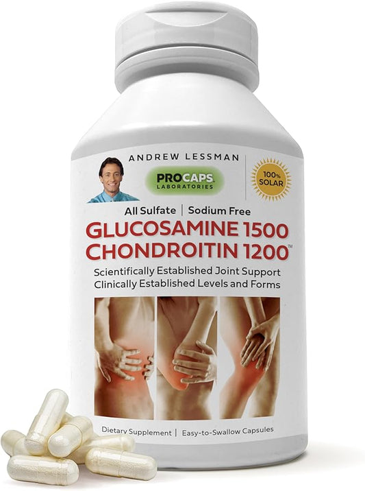 Andrew Lessman Glucosamine 1500 Chondroitin 1200-150 Capsules – 100% Sulfate Form, Research Established Ingredients and Levels for Support of Healthy Joint Tissue. Small Easy to Swallow Capsules