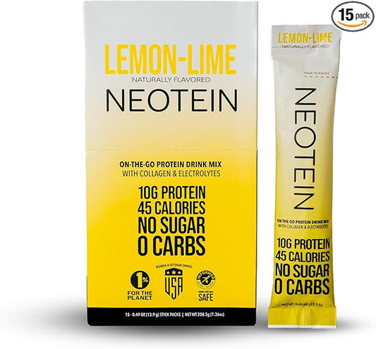 Electrolyte Powder Packets with 10g Protein & Collagen - Hydration Packets - Zero Sugar, NO Fillers, NO Carbs | Lemon Lime | 45 Calories | Keto & Paleo | Pack of 15