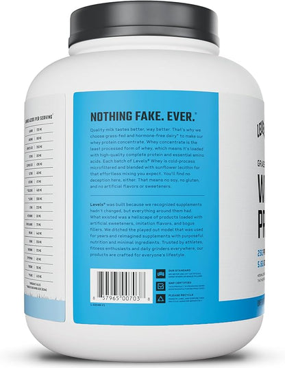 Levels Grass Fed Whey Protein Powder, No Artificials, 25G of Protein, Unflavored, 5LB