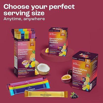 KEY NUTRIENTS Hydration Packets - 5 Delicious Flavors in Electrolytes Powder Packets No Sugar 10 Pack - No Calories, Gluten Free Electrolytes Powder Packets, Non GMO, Made in USA