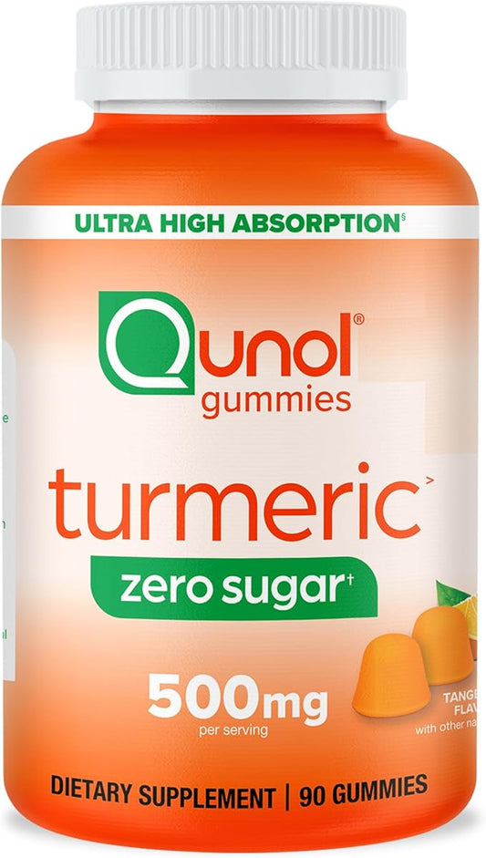 Qunol Zero Sugar Turmeric Gummies, Gummy with 500mg Turmeric Curcumin, Joint Support Supplement, Ultra High Absorption Tumeric Curcumin, Vegetarian, Gluten Free, 90 Count
