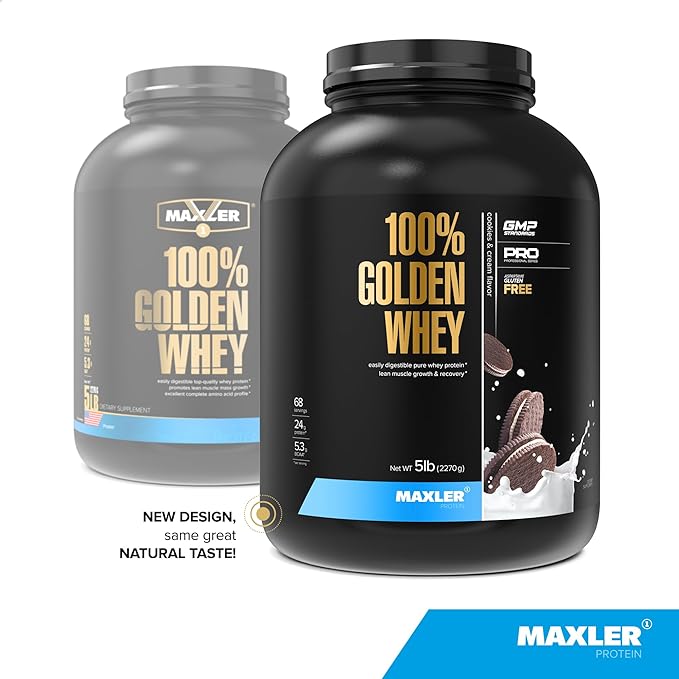 Maxler 100% Golden Whey Protein - 24g of Premium Whey Protein Powder per Serving - Pre, Post & Intra Workout - Fast-Absorbing Whey Hydrolysate, Isolate & Concentrate Blend - Cookies & Cream 5 lbs