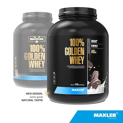 Maxler 100% Golden Whey Protein - 24g of Premium Whey Protein Powder per Serving - Pre, Post & Intra Workout - Fast-Absorbing Whey Hydrolysate, Isolate & Concentrate Blend - Cookies & Cream 5 lbs