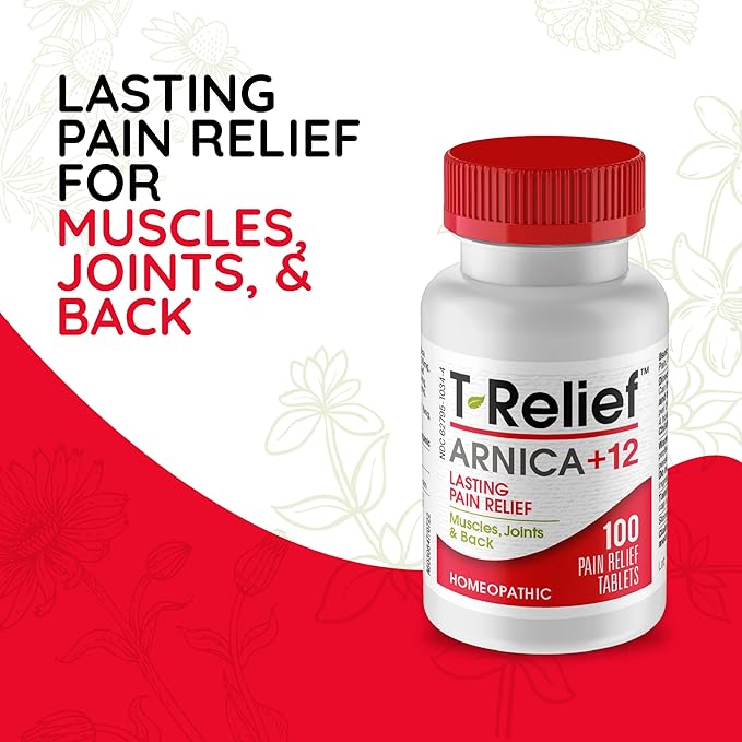 T-Relief Arnica +12 Natural Relieving Actives for Back Pain Joint Soreness Muscle Aches & Stiffness Whole Body Fast-Acting Relief for Women & Men - 100 Tablets