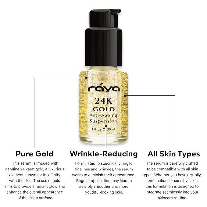 RAYA 24K Gold Anti-Aging Suspension (510) | Anti-Aging Facial Treatment Serum for All Skin Types | Made with Pure 24 Karat Gold | Softens and Helps Reduce Fine Lines and Wrinkles