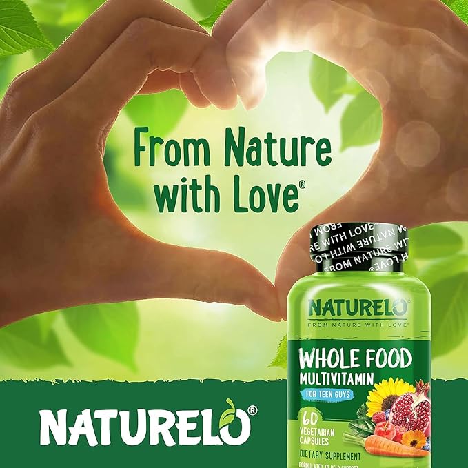 NATURELO Whole Food Multivitamin for Teenage Boys - Vitamins and Minerals Supplement for Active Kids - with Plant Extracts - Non-GMO - Vegan & Vegetarian - 60 Capsules