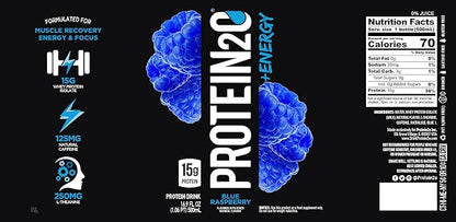 Protein2o 15g Whey Protein Infused Water Plus Energy, Blueberry Raspberry, 16.9 oz Bottle (Pack of 12)