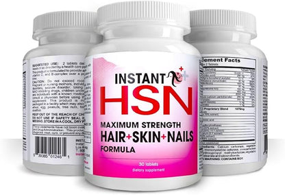 Instant HSN All-Natural Hair, Skin, and Nails Strengthening Formula Maximum Strength Purest Biotin Hair Growth Supplement, Complete Blend of Daily Hair, Skin, and Nails Supplement.
