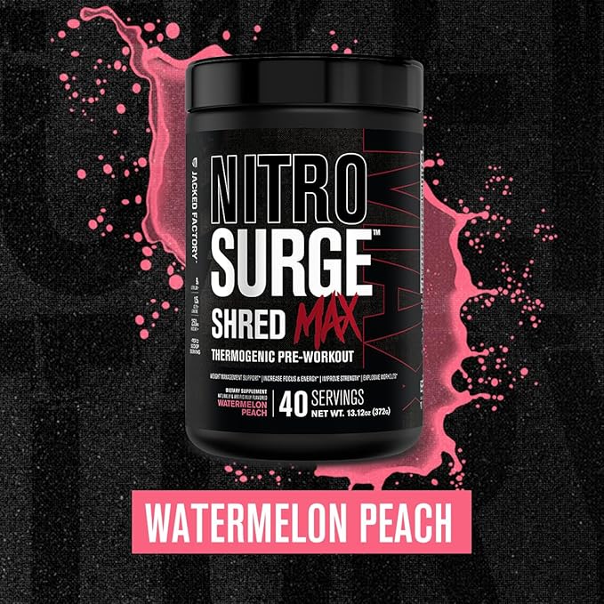 Nitrosurge Shred Max Preworkout - High-Performance Thermogenic Pre Workout Powder for Men and Women with L Citrulline, Acetyl L Carnitine, Organic Caffeine - 40 Servings, Watermelon Peach