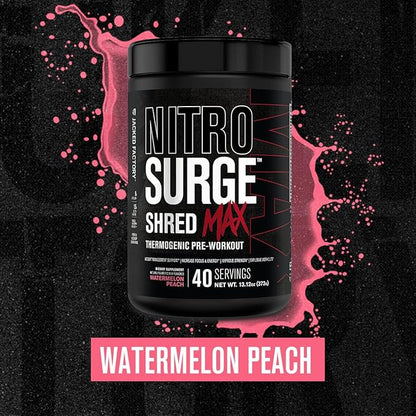 Nitrosurge Shred Max Preworkout - High-Performance Thermogenic Pre Workout Powder for Men and Women with L Citrulline, Acetyl L Carnitine, Organic Caffeine - 40 Servings, Watermelon Peach