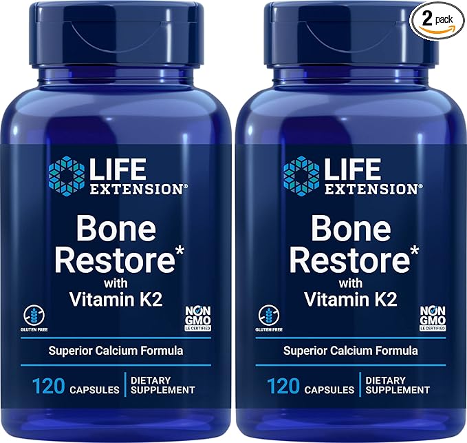 Life Extension Bone Restore With Vitamin K2,Caps 120 Count (Pack of 2)