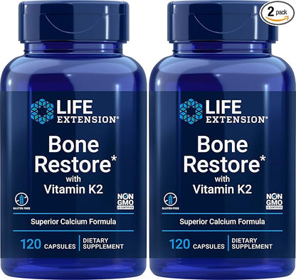 Life Extension Bone Restore With Vitamin K2,Caps 120 Count (Pack of 2)