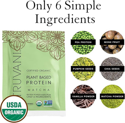 Truvani Vegan Pea Protein Powder | Matcha | 20g Organic Plant Based Protein | 10 Travel Packets | Keto | Gluten & Dairy Free | Low Carb | No Added Sugar