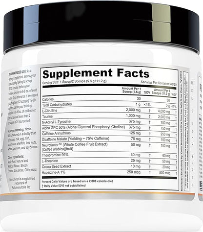 Prevail Pre Workout Powder with Nootropics: Pre Workout for Men and Women, Cutting Edge Energy and Focus Supplement with L Citrulline, Alpha GPC, L Tyrosine, Neurofactor | Peach Mango, 40 Servings