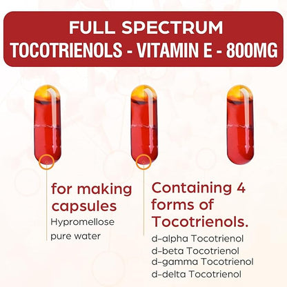 Tocotrienol Supplement Full Spectrum, Cutting-edge Fusion Technology,Tocotrienol Vitamin E-Tocotrienols 800mg,Powerful Antioxidant,Cardiovascular,Highest Absorption Rate -120 Liquid-Filled Capsules