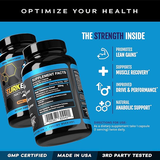 eFlow Nutrition Turkesterone Supplement for Men [Highest Purity] + Cyclodextrin for High Absorption - Increase Stamina, Lean Muscle Growth & Recovery, Boosts Drive - 3rd Party Tested (60 Capsules)