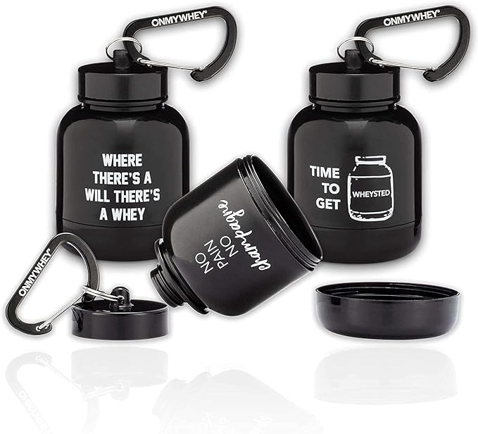 Protein Powder and Supplement Funnel Keychain, Portable to-Go Container for The Gym, Workouts, Fitness, and Travel - TSA Approved, Punny Variety 3-Pack