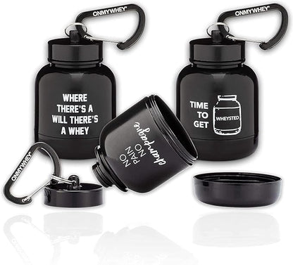 Protein Powder and Supplement Funnel Keychain, Portable to-Go Container for The Gym, Workouts, Fitness, and Travel - TSA Approved, Punny Variety 3-Pack