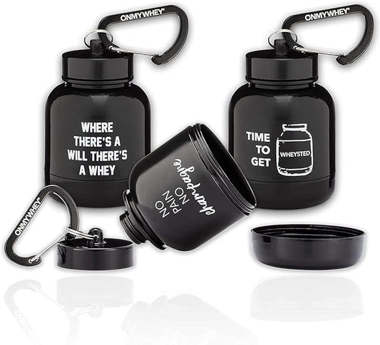 Protein Powder and Supplement Funnel Keychain, Portable to-Go Container for The Gym, Workouts, Fitness, and Travel - TSA Approved, Punny Variety 3-Pack