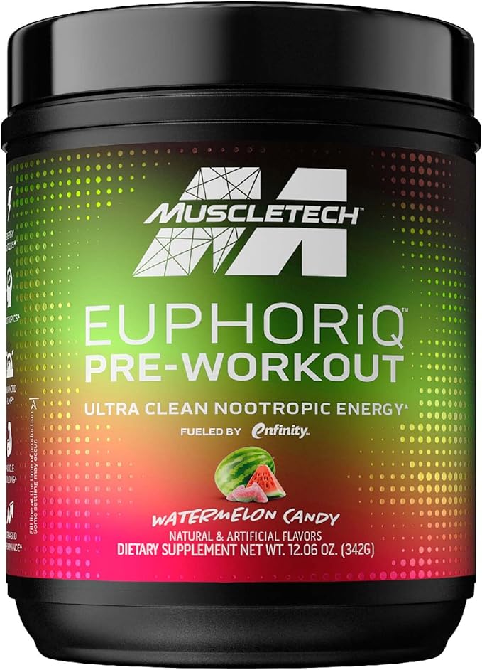 Pre Workout Powder MuscleTech EuphoriQ PreWorkout Smart Pre Workout Powder for Men & Women Caffeine Metabolite Fueled With Paraxanthine Watermelon Candy (20 Servings)