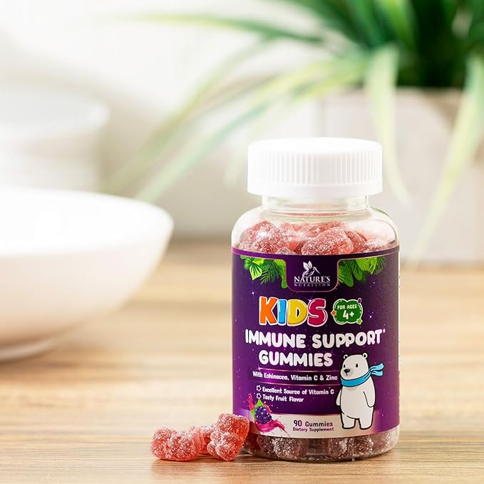 Kids Immune Support Gummy - Vitamin C, Zinc & Echinacea, Daily Children's Immune Support Gummies for Kids Ages 4 and Up, Nature's Vitamins for Kids, Vegan & Non-GMO, Natural Berry Flavor - 90 Gummies