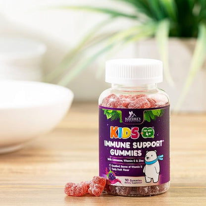 Kids Immune Support Gummy - Vitamin C, Zinc & Echinacea, Daily Children's Immune Support Gummies for Kids Ages 4 and Up, Nature's Vitamins for Kids, Vegan & Non-GMO, Natural Berry Flavor - 90 Gummies