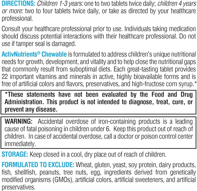 XYMOGEN Children's ActivNutrients Chewable - Mixed Berry Multivitamin for Kids - Multi Vitamin Multimineral for Wellness + Immune Support - Chelated Minerals + B Vitamins with Folate (120 Tablets)