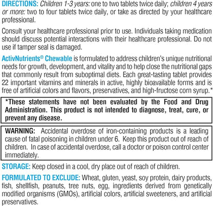 XYMOGEN Children's ActivNutrients Chewable - Mixed Berry Multivitamin for Kids - Multi Vitamin Multimineral for Wellness + Immune Support - Chelated Minerals + B Vitamins with Folate (120 Tablets)