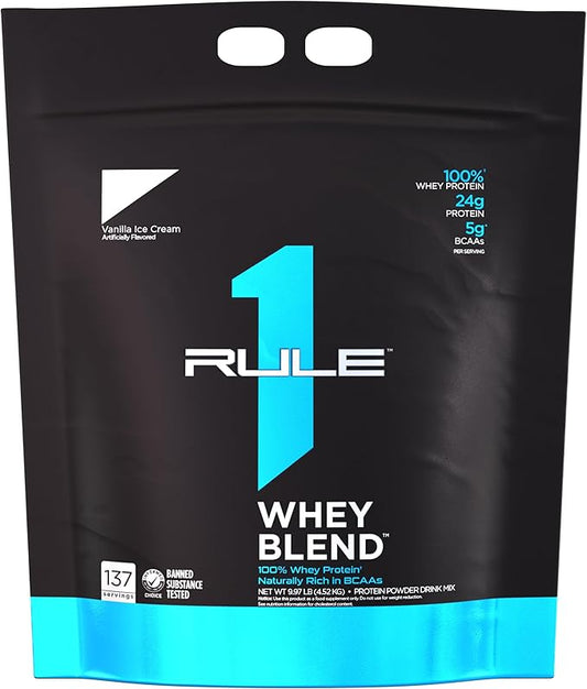 Rule One Proteins, R1 Whey Blend - 24g Fast-Acting Whey Protein Concentrates, Isolates, and Hydrolysates Per Serving, with Naturally Occurring EAAs and BCAAs (10 Pounds*, Vanilla Ice Cream)