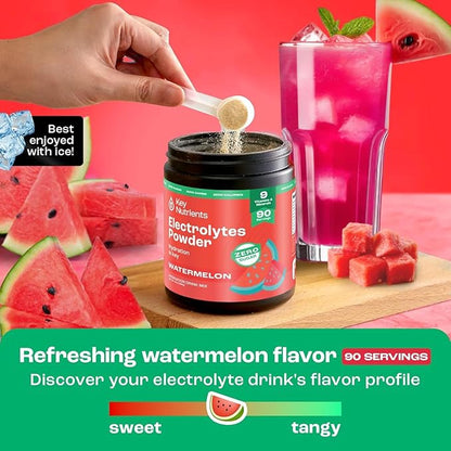 KEY NUTRIENTS Multivitamin Electrolytes Powder No Sugar - Refreshing Watermelon Electrolyte Powder - Endurance & Energy Supplement - Hydration Powder - No Calories - 90 Servings - Made in USA