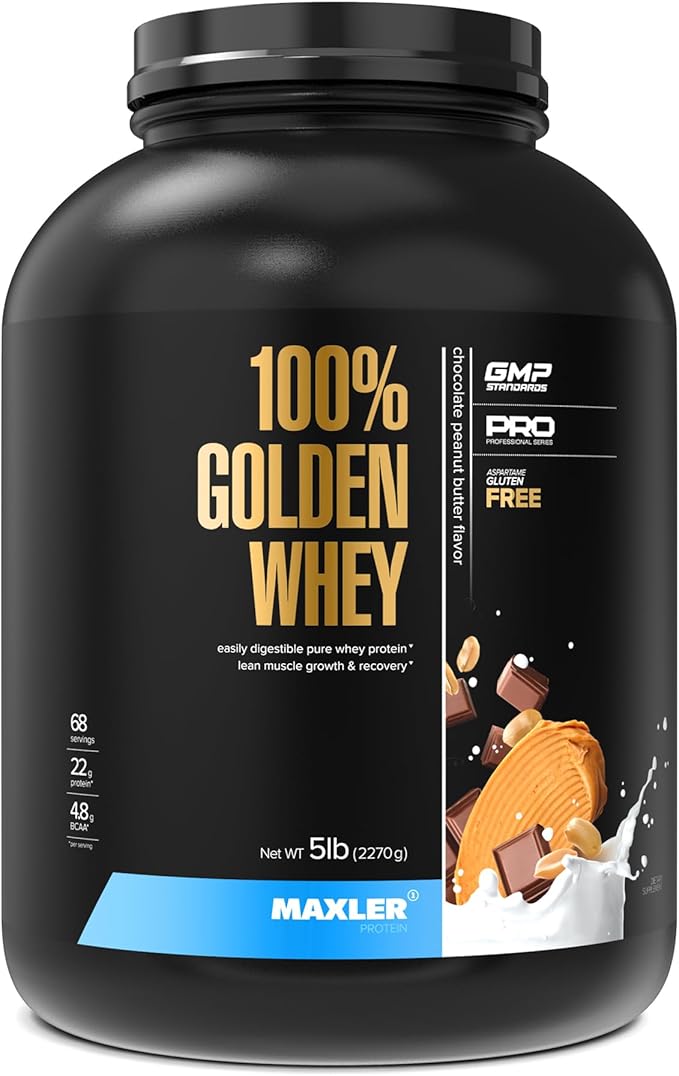 Maxler 100% Golden Whey Protein - 22g of Premium Whey Protein Powder per Serving - Pre Post Intra Workout - Fast-Absorbing Whey Hydrolysate, Isolate & Concentrate Blend - Chocolate Peanut Butter 5 lbs