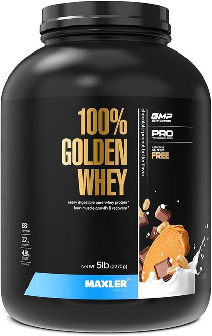 Maxler 100% Golden Whey Protein - 22g of Premium Whey Protein Powder per Serving - Pre Post Intra Workout - Fast-Absorbing Whey Hydrolysate, Isolate & Concentrate Blend - Chocolate Peanut Butter 5 lbs