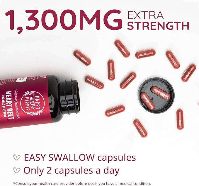 Organic Beet Root Capsules [1,300mg Superfood] - Blood Pressure Support Supplements, Beet Root Powder - Nitric Oxide Supplement, Blood Flow & Blood Circulation | Antioxidant, Brain Food | Vegan, 60 Ct