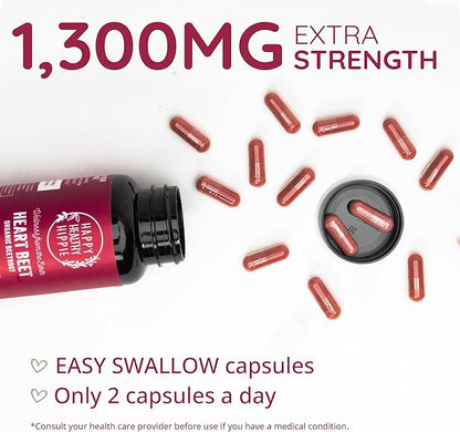 Organic Beet Root Capsules [1,300mg Superfood] - Blood Pressure Support Supplements, Beet Root Powder - Nitric Oxide Supplement, Blood Flow & Blood Circulation | Antioxidant, Brain Food | Vegan, 60 Ct