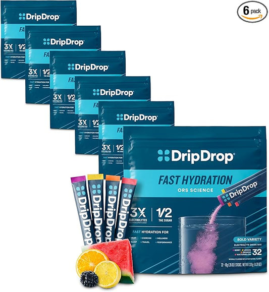 DripDrop Hydration - Bold Variety Pack - Electrolyte Drink Mix Single Serve Hydration Powder Packets - Watermelon, Berry, Lemon, Orange | Non-GMO, Gluten Free, Vegan | 192 Sticks