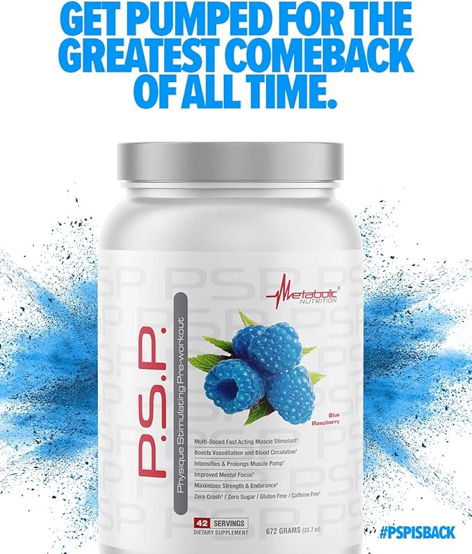 Metabolic Nutrition P.S.P. Physique Stimulating PreWorkout 672g Zero Sugar Caffeine Free (Blue Raspberry)