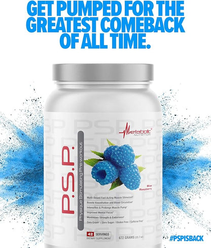 Metabolic Nutrition P.S.P. Physique Stimulating PreWorkout 672g Zero Sugar Caffeine Free (Blue Raspberry)