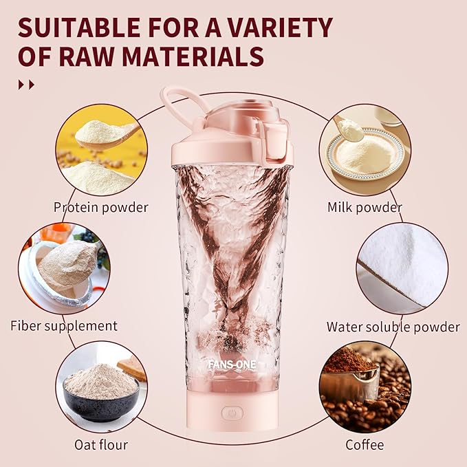 Electric Protein Shaker Bottle, 24oz Lockable Electric Blender Cup, Tritan USB Rechargeable Protein Shake Mixer, Blender Shaker Cups for Protein Shakes, Pink