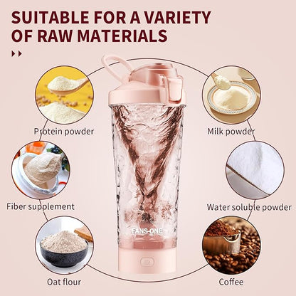 Electric Protein Shaker Bottle, 24oz Lockable Electric Blender Cup, Tritan USB Rechargeable Protein Shake Mixer, Blender Shaker Cups for Protein Shakes, Pink