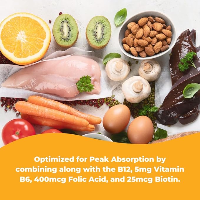Sublingual Vitamin B12 (1000 mcg), B6 (5mg), Folic Acid(400 mcg) & Biotin (25mcg) - Formulated with Methylcobalamin Vitamin B-12 (100 Tablets)