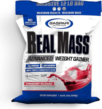 Gaspari Nutrition Real Mass Advanced Weight Gainer, Strawberry Milkshake, 12 Pound