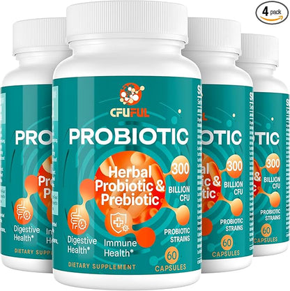 Probiotics for Women & Men - 300 Billion CFU, 24 Strains Probiotic + 15 Organic Herbs Prebiotics Blend, Daily Prebiotics and Probiotics for Digestive Health, Gut, Immune, Bloating - 2 Months Supply
