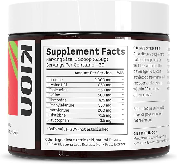 Kion Aminos Essential Amino Acids Powder - Essential Amino Acids Supplement for Muscle Recovery, Essential Amino Energy, EAAs Amino Acids Powder, BCAA EAA, BCAAs Amino Acids - 30 Servings, Watermelon