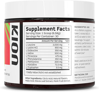 Kion Aminos Essential Amino Acids Powder - Essential Amino Acids Supplement for Muscle Recovery, Essential Amino Energy, EAAs Amino Acids Powder, BCAA EAA, BCAAs Amino Acids - 30 Servings, Watermelon