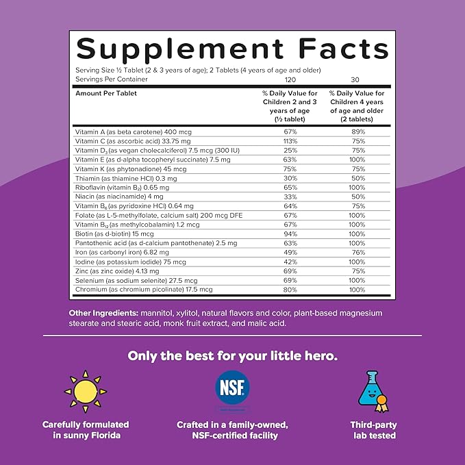 Renzo's Picky Eater Kids Multivitamin with Iron - Dissolving Kids Vitamins with Vitamin D3 & K2 and More - 60 Sugar-Free Melty Tabs, Oh-Oh-Oh Orange Flavor