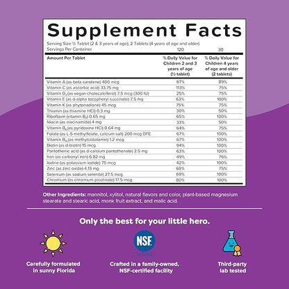 Renzo's Picky Eater Kids Multivitamin with Iron - Dissolving Kids Vitamins with Vitamin D3 & K2 and More - 60 Sugar-Free Melty Tabs, Oh-Oh-Oh Orange Flavor
