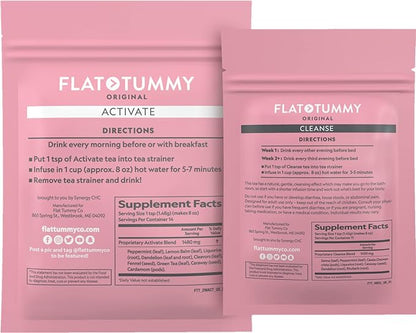 Flat Tummy Tea – 2-step, 4 Week Program – Detox Tea to Boost Energy & Reduce Bloating* - All Natural Detox Cleanse w/ Green Tea, Lemon Balm, Dandelion, Fennel, & More - Digestion support